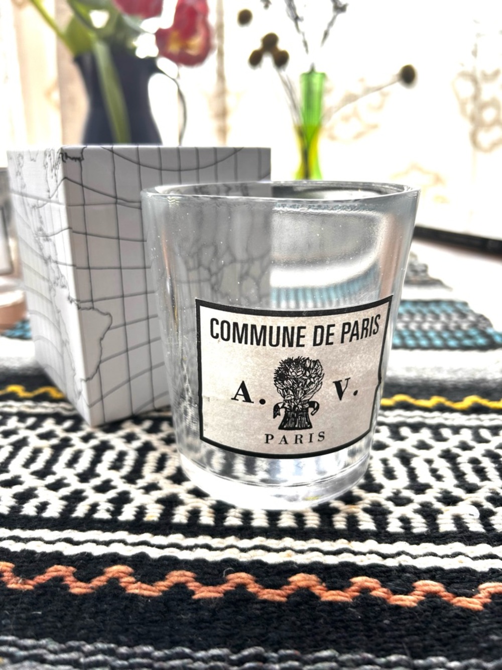 Astier de Villatte empty handblown French luxury candle vessel. Commune de Paris